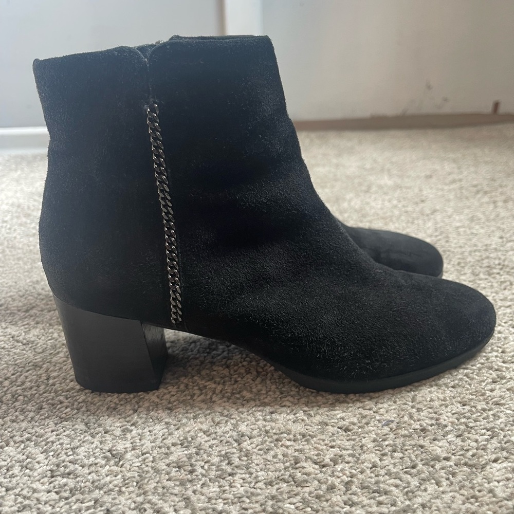 Geox Black Suede Ankle Booties with Chain Detail